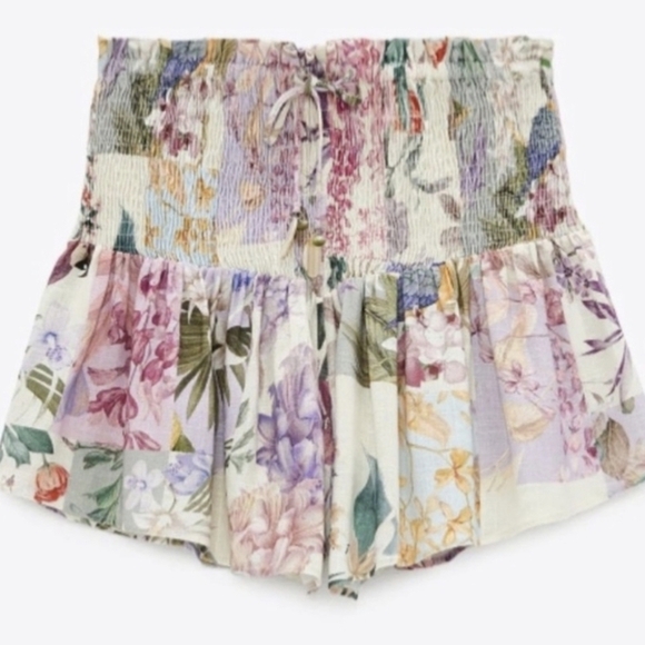 Women’s Zara Floral Mix Print High Rise Flowy Cottagecore Bohemian Short Small - Picture 11 of 13